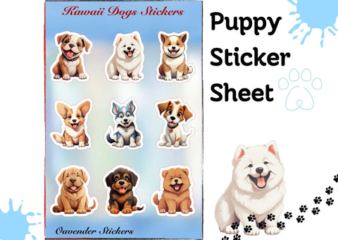 Kawaii Puppy Sticker Sheet