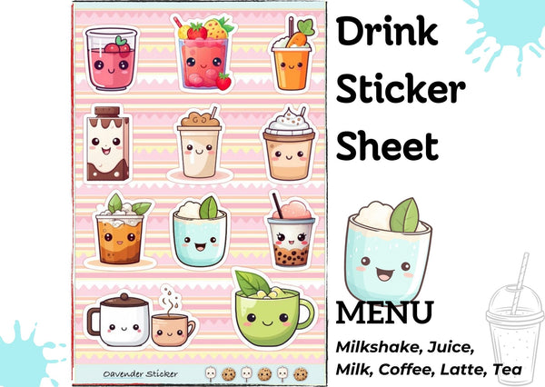 Kawaii Drink Sticker Sheet