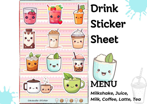 Kawaii Drink Sticker Sheet