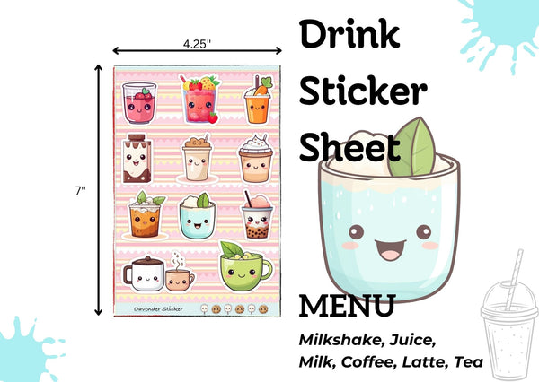 Kawaii Drink Sticker Sheet