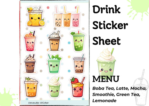 Kawaii Bubble Tea Sticker Sheet