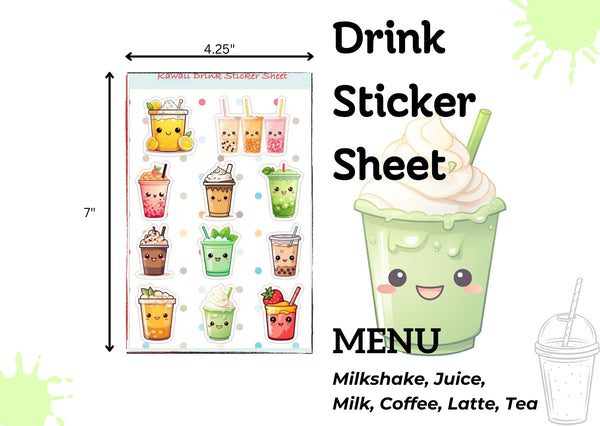 Kawaii Bubble Tea Sticker Sheet